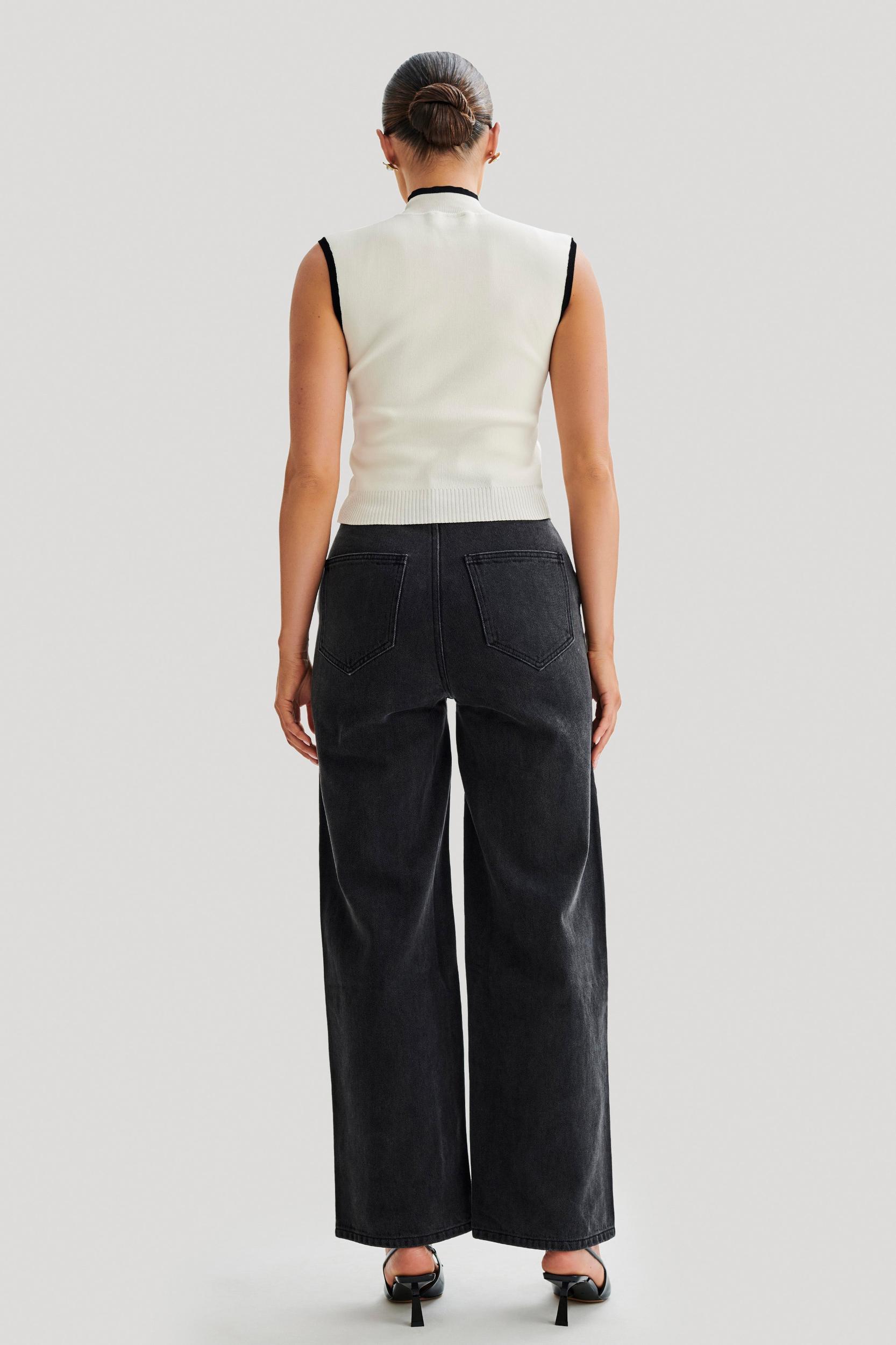 Laurina High Neck Contrast Top - Ivory Product Image