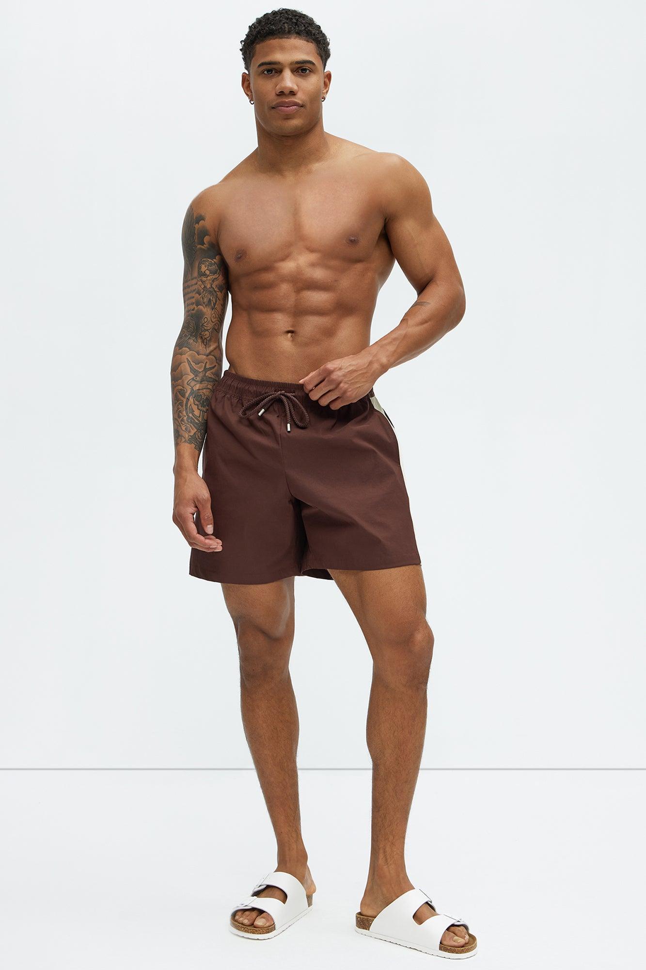 Contrast On The Side Swim Classic Trunk - Brown/combo Product Image