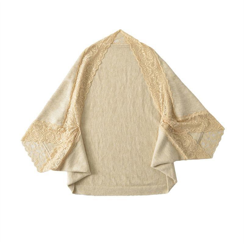 Plain Lace Panel Knit Shawl Product Image