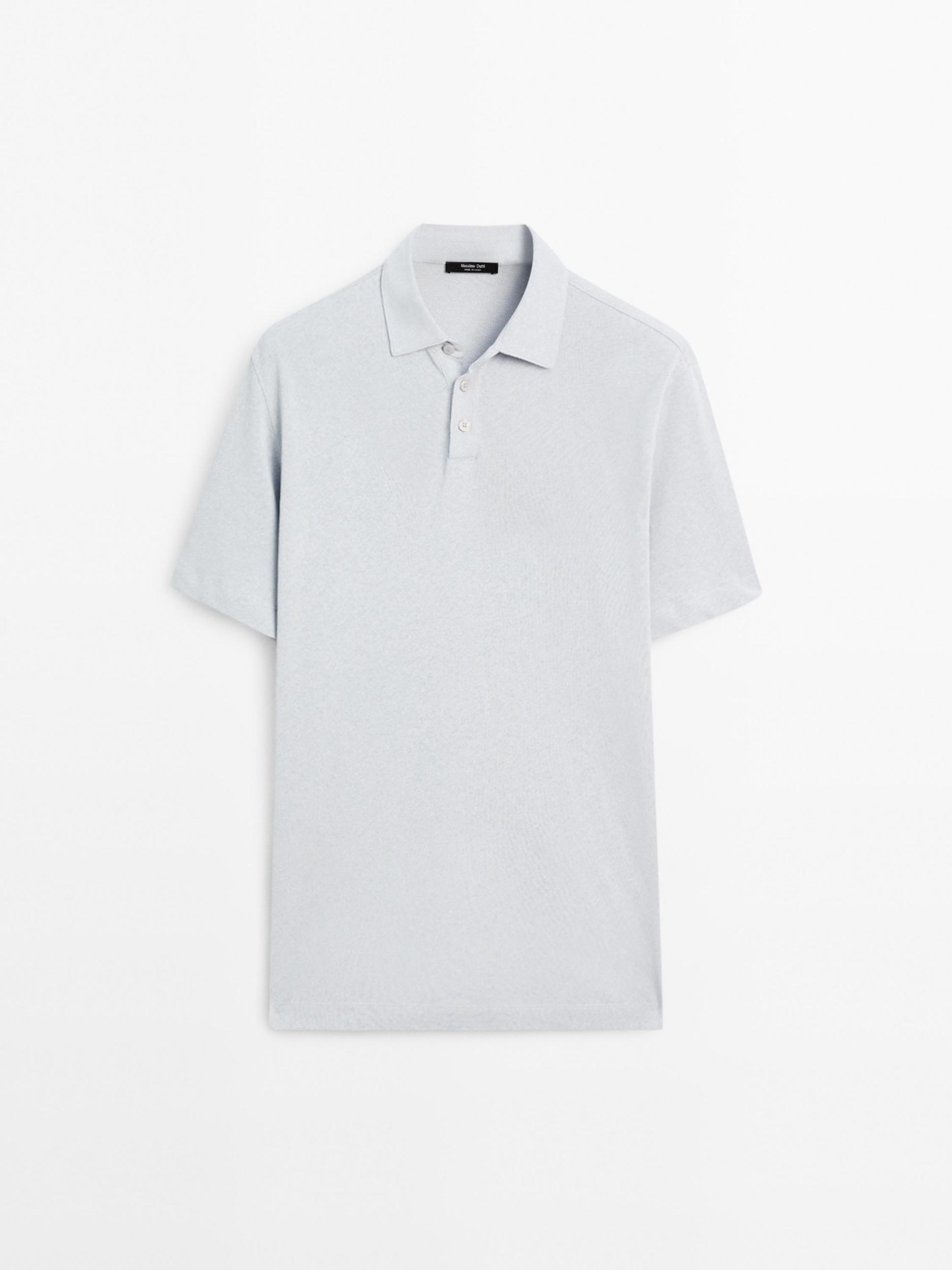 Short sleeve linen blend polo shirt Product Image