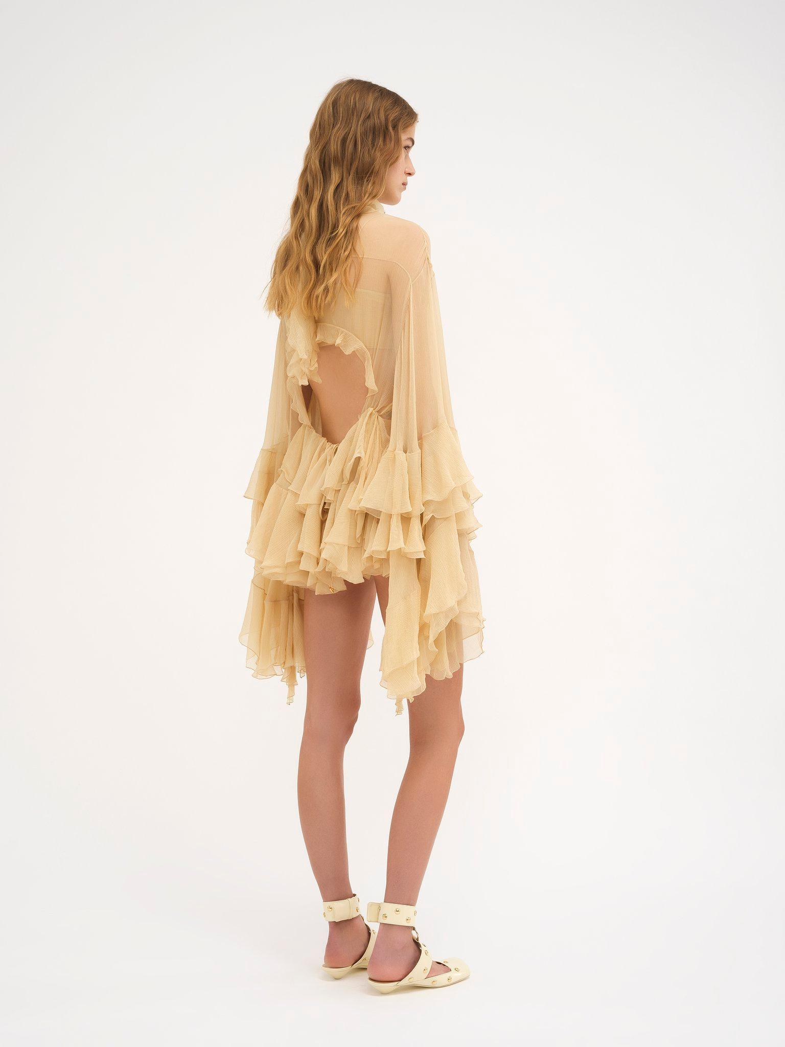 Ruffled mini dress in silk mousseline Product Image