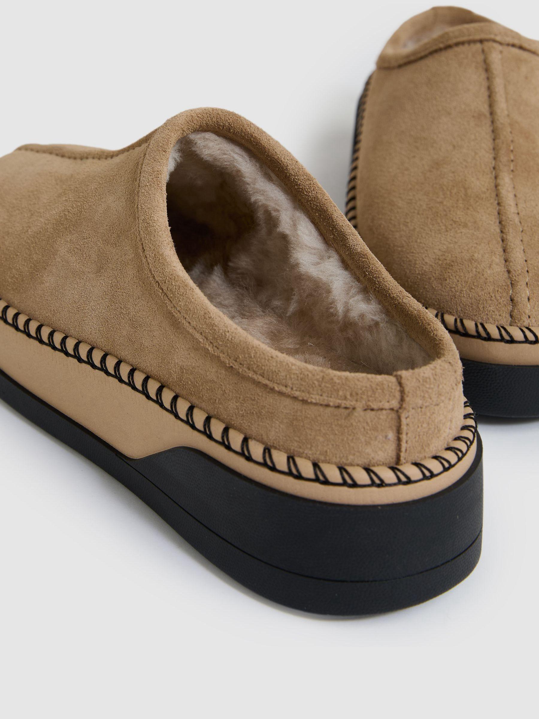 Suede Shearling-Lined Mules in Tan Product Image
