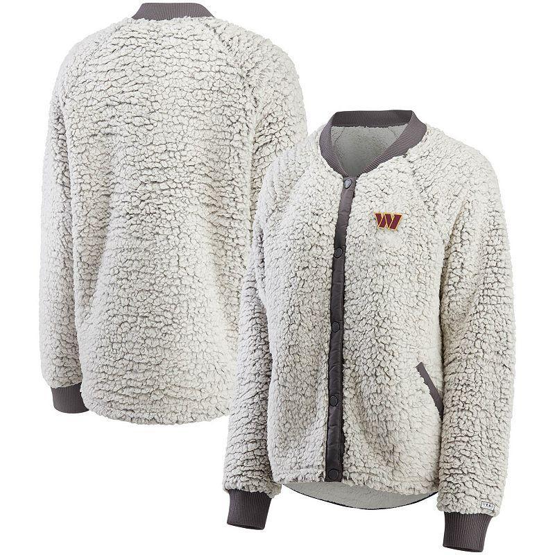 Women's WEAR by Erin Andrews Charcoal Washington Commanders Sherpa Raglan Full-Snap Jacket, Size: Large, Wft Charco Product Image