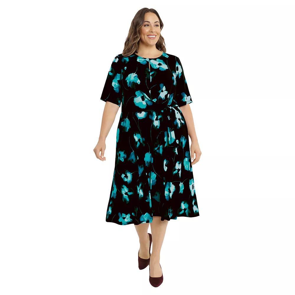 Plus Size London Times Keyhole Elbow Sleeve Midi Dress, Womens Product Image