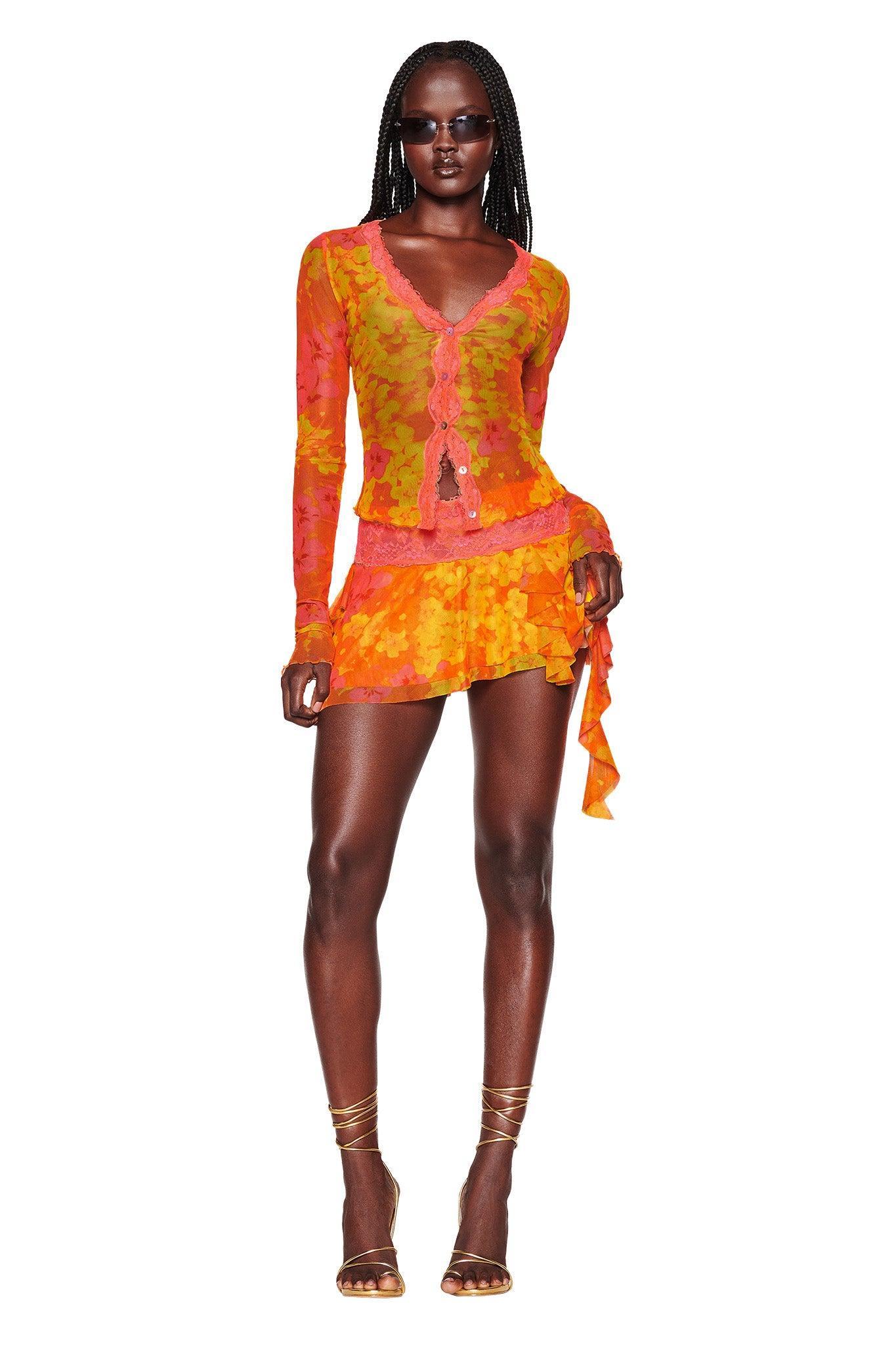 TASHI TOP - ORANGE : NEON FLORAL Product Image