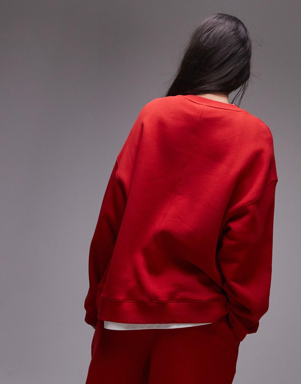 Topshop premium seam detail sweat in red Product Image