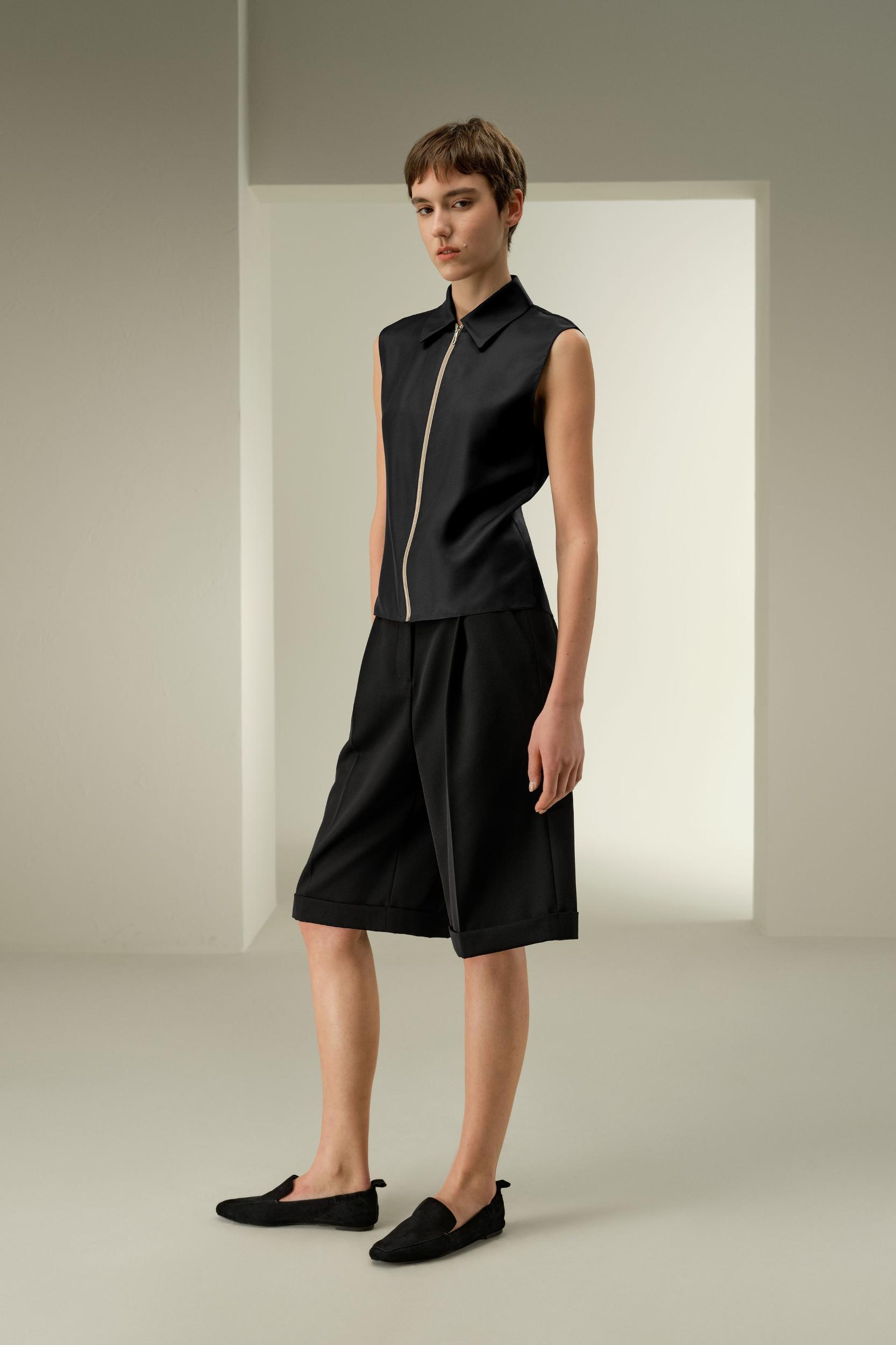 LILYSILK Silk Top Sleeveless - Female - Black 100% Pure Silk - Functional Zipper Placket Camisole XL Product Image