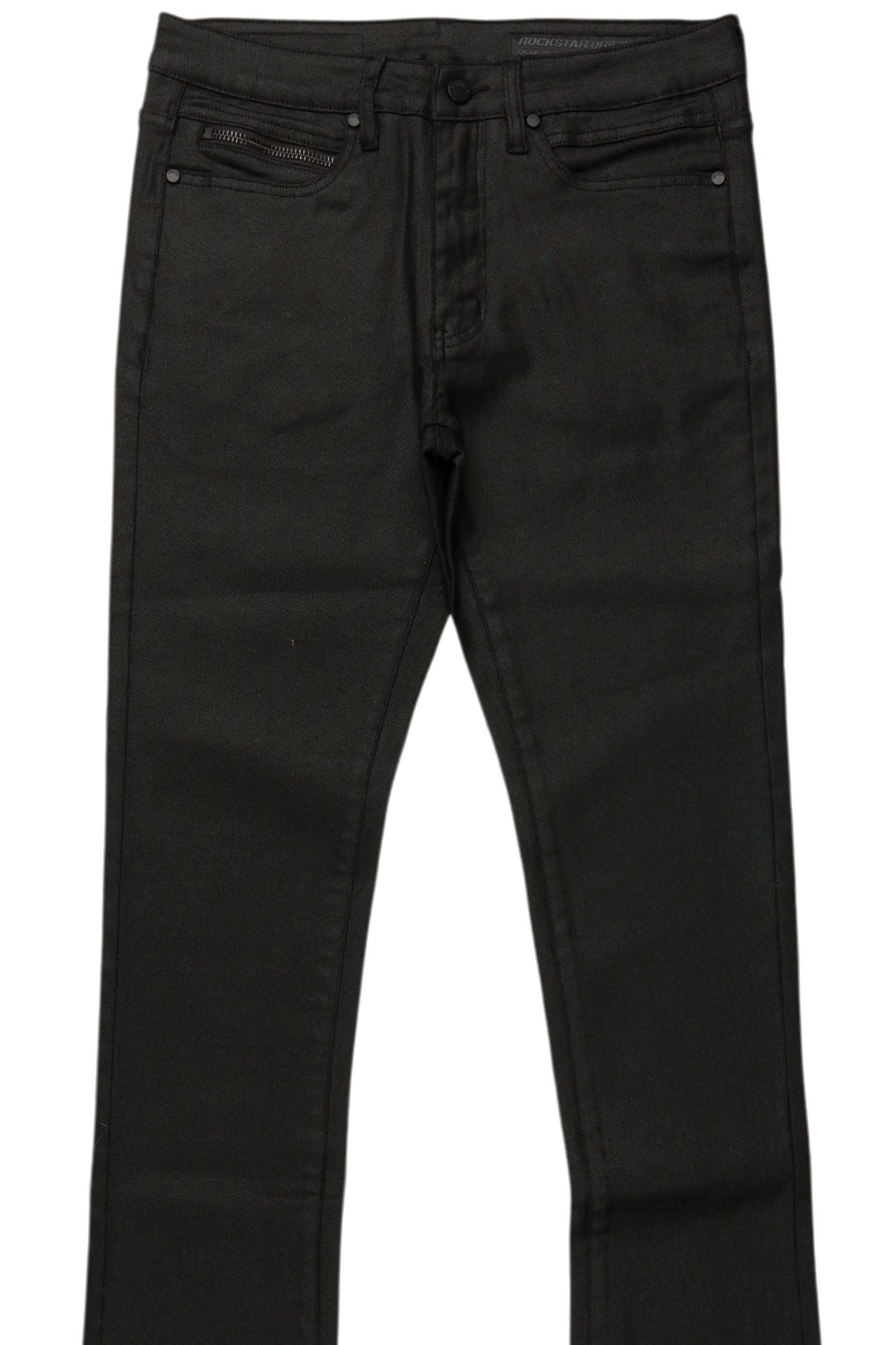 Rebe Black Coated Stacked Flare Jean Male Product Image