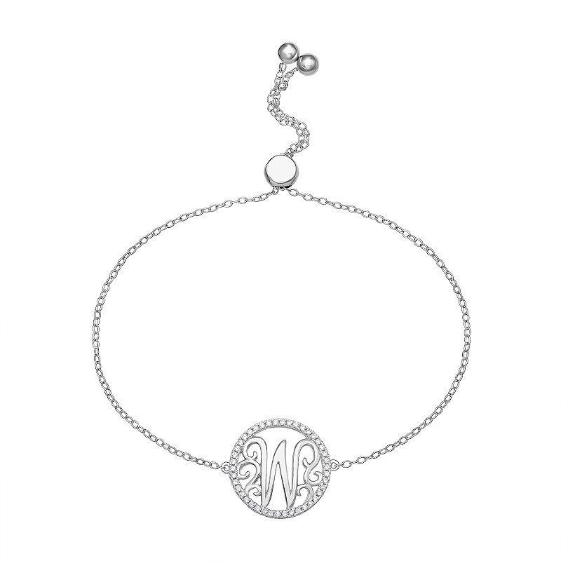 PRIMROSE Sterling Silver Cubic Zirconia Initial Cable Chain Bolo Bracelet, Womens Sterling Silver E Product Image