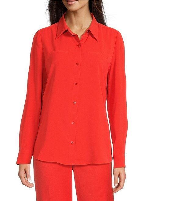 Alex Marie Piper Lightweight Soft Crepe de Chine Point Collar Long Sleeve Button Front Top Product Image