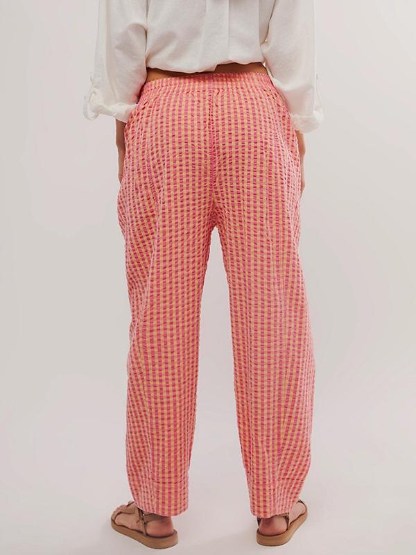 Loose Plaid Pockets Split-Joint Pants Trousers Product Image