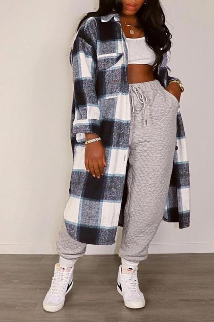 Flannel Pocket Plaid Long Shirt Jacket Product Image