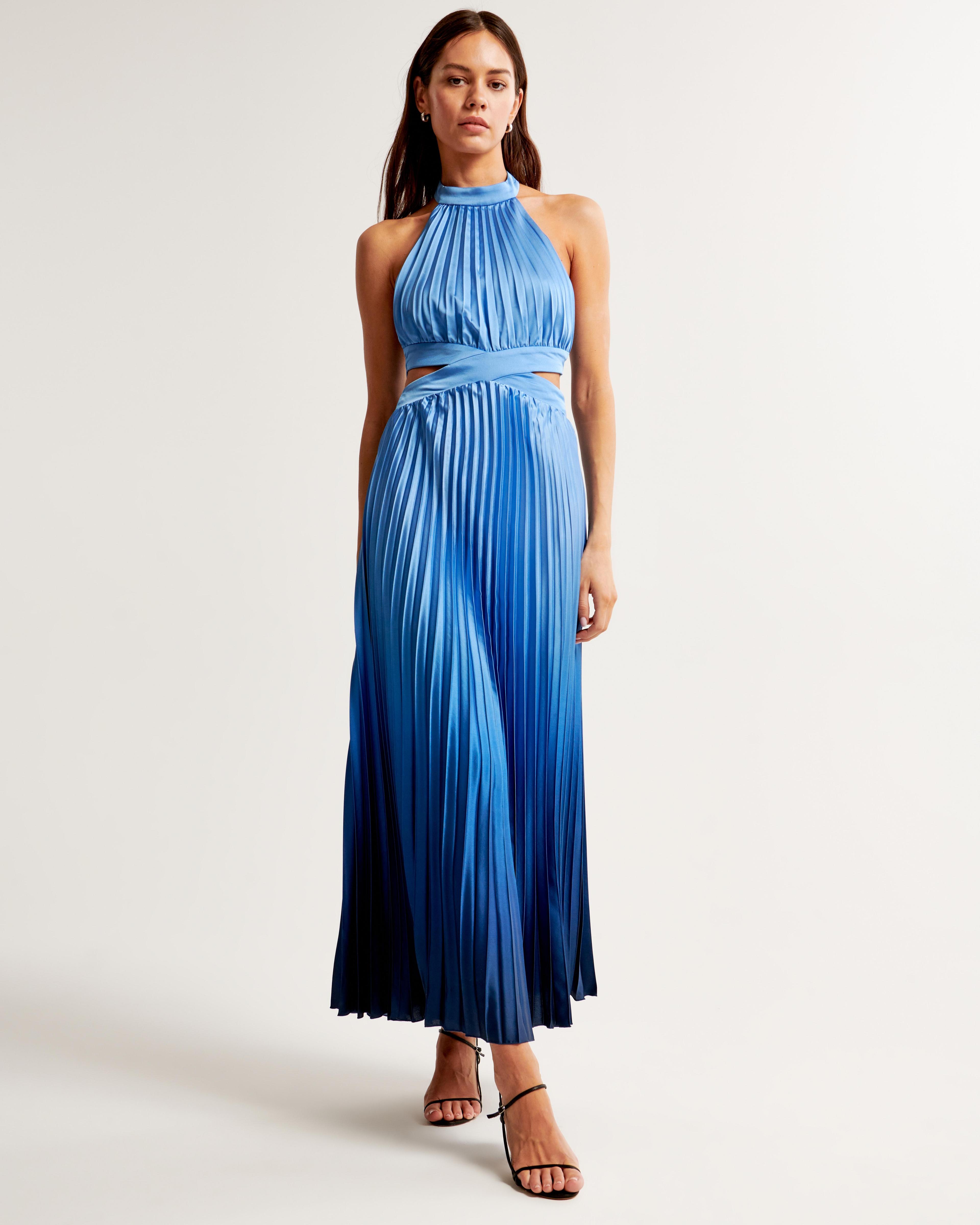 The A&F Giselle High-Neck Pleated Cutout Maxi Dress Product Image