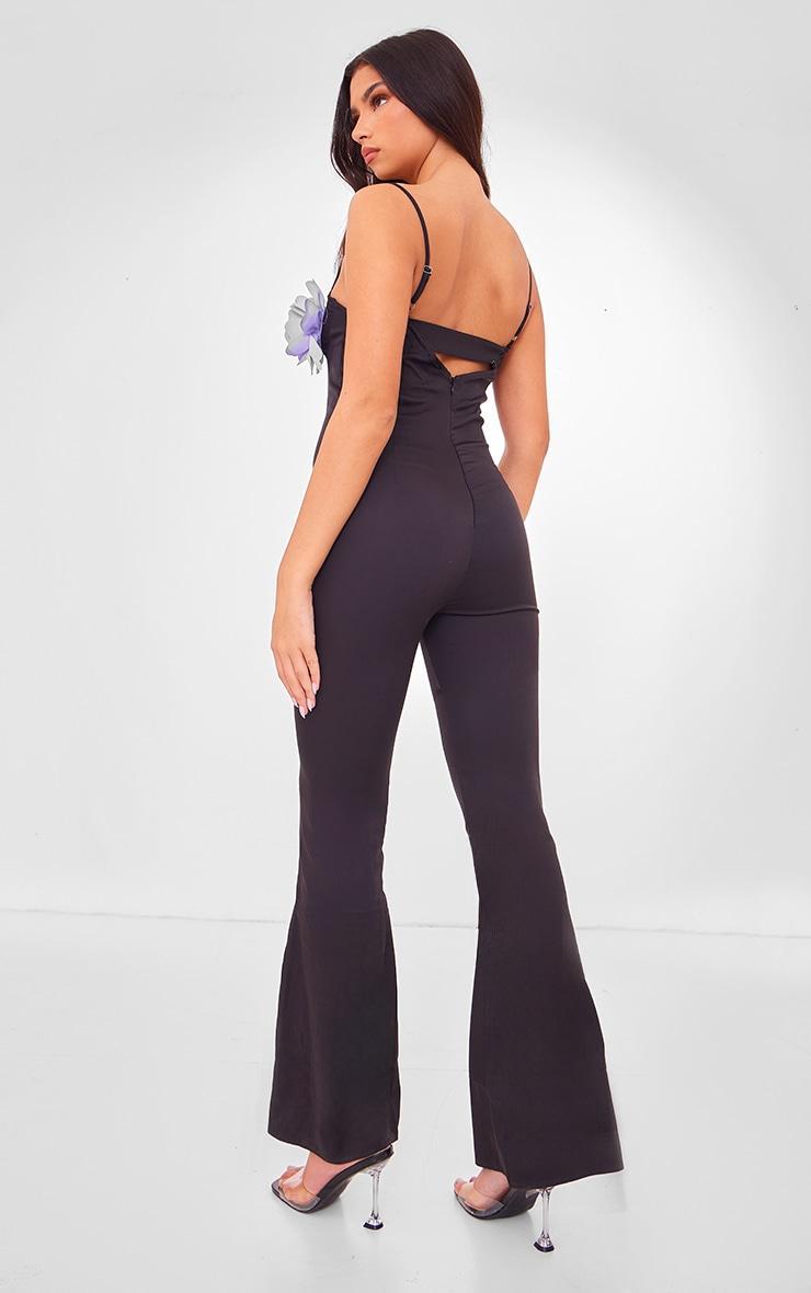 Black Flower Applique Woven Jumpsuit Product Image