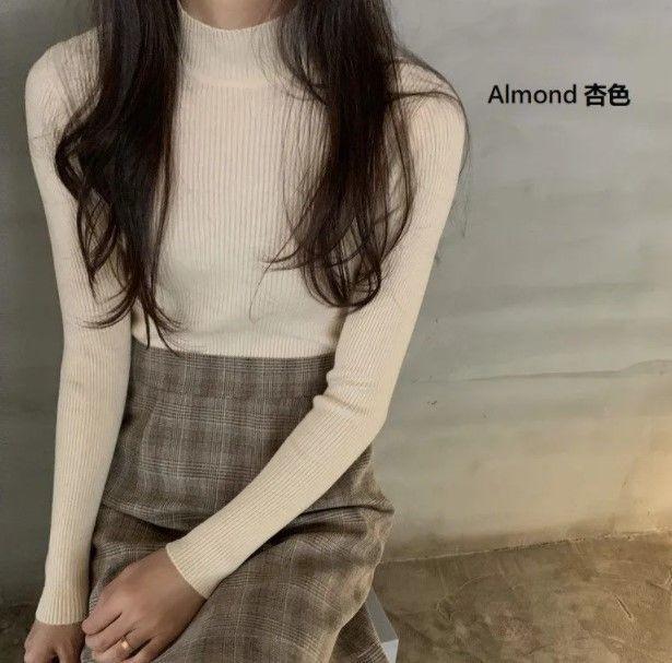 Plain Long-Sleeve Mock-Neck Sweater Product Image