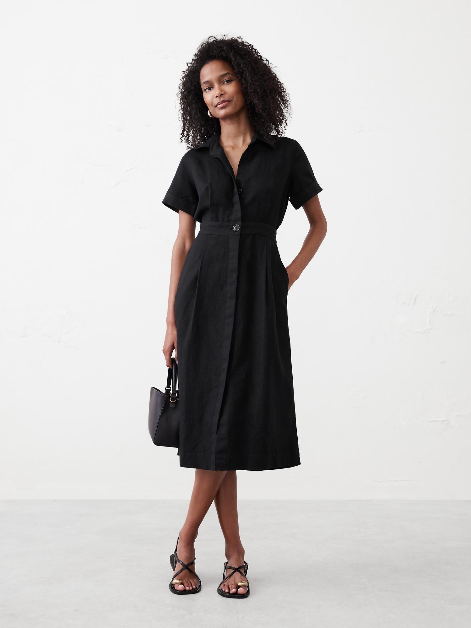 Linen-Blend Midi Shirtdress Product Image