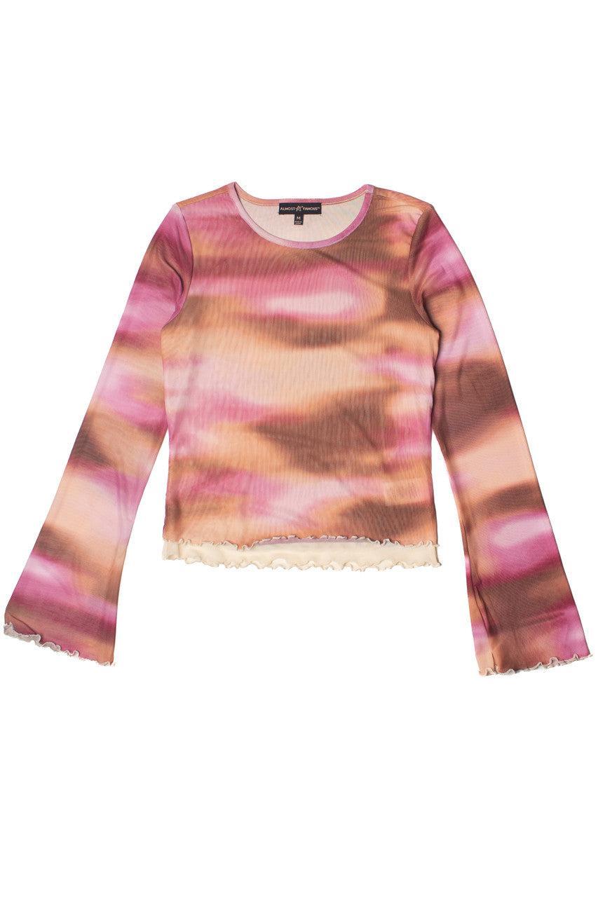 Long Sleeve Double Layer Printed Mesh Top Product Image