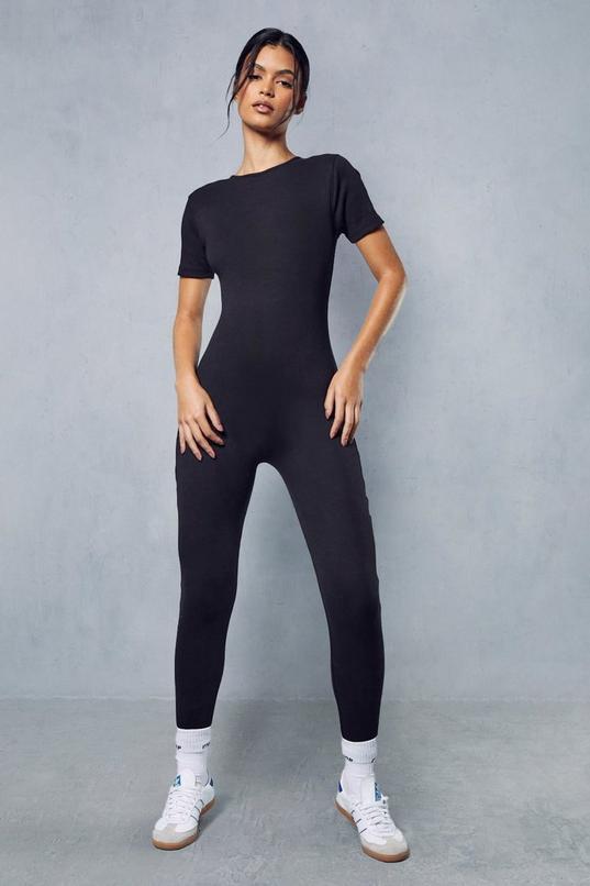 Short Sleeve Ribbed Jumpsuit Product Image