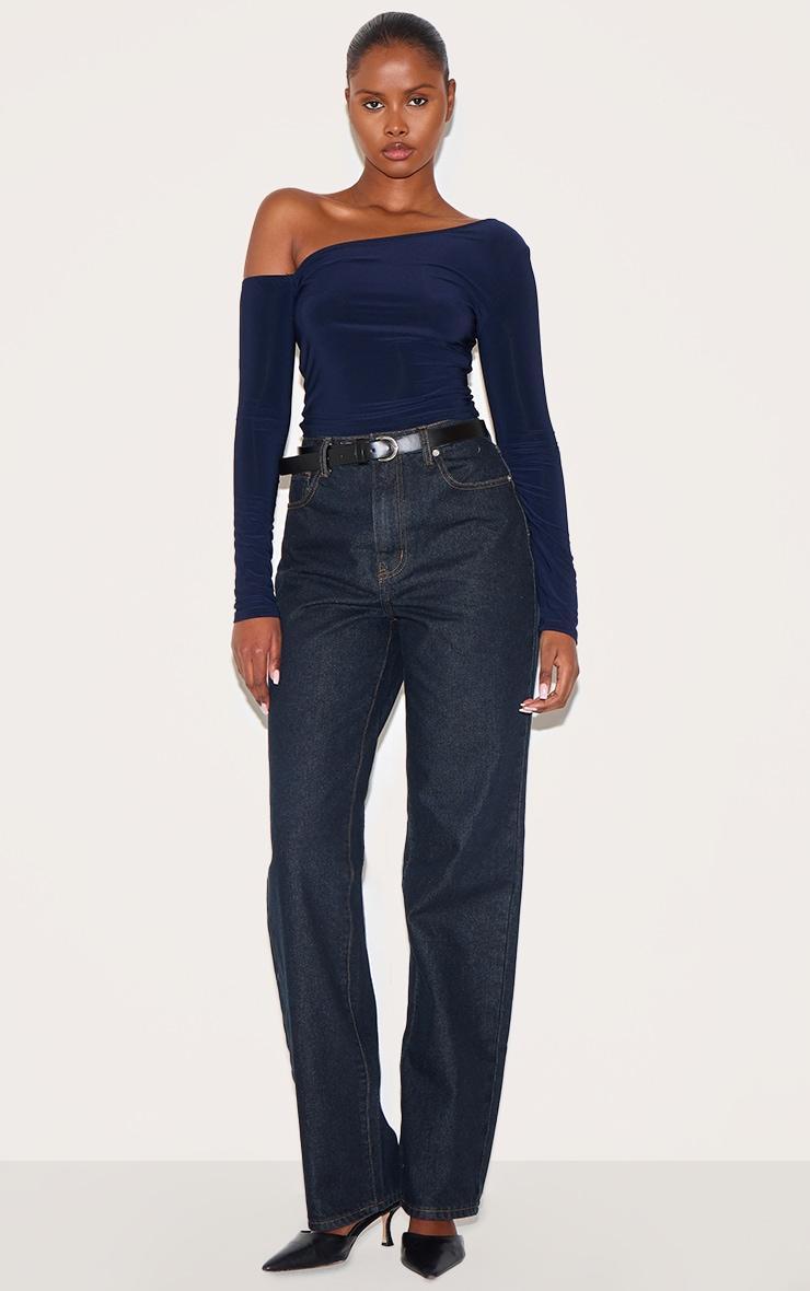 Navy Open Back Asymmetric Long Top Product Image