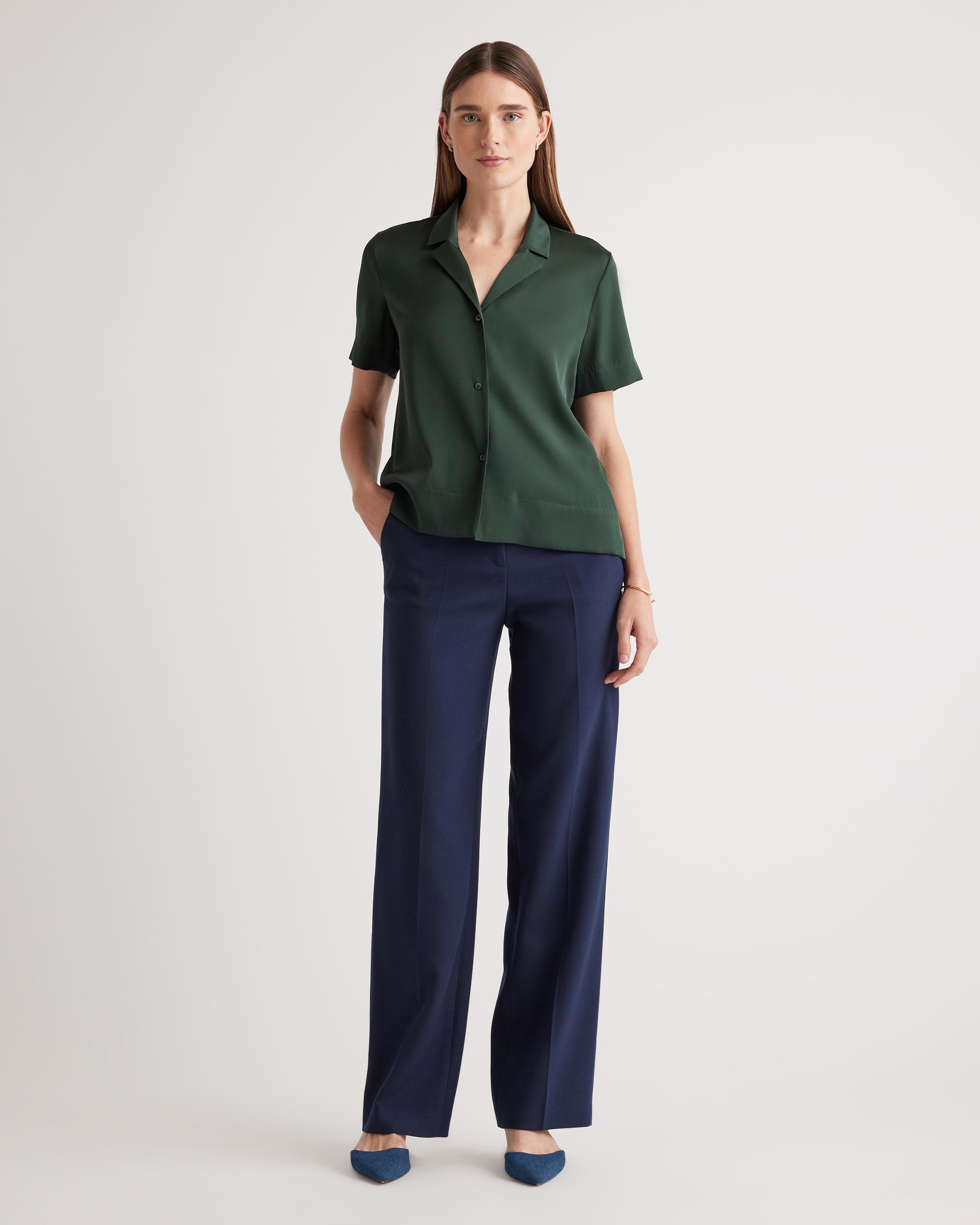 Quince | Women's Washable Stretch Silk Short Sleeve Notch Collar Blouse Size XL, Mulberry Silk Product Image