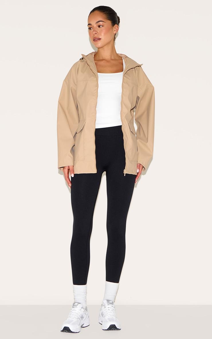 Beige Rubberised Zip Up Jacket With Hood Product Image