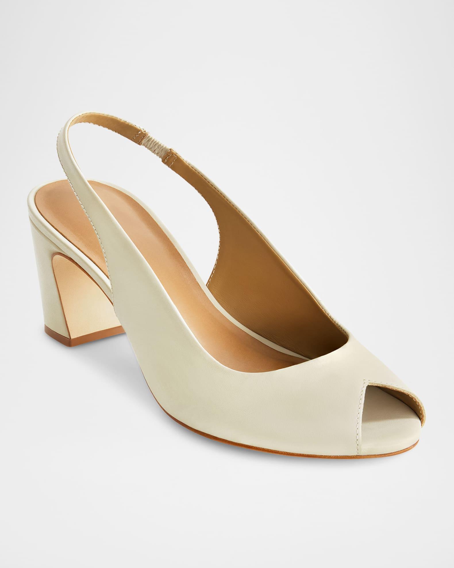 Leather Peep-Toe Slingback Pumps Product Image