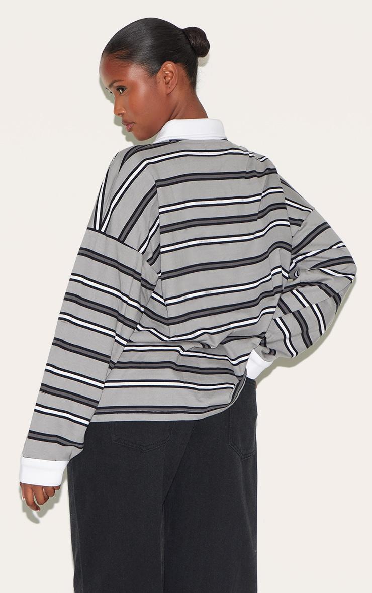 Charcoal Grey Oversized Stripe Contrast Collar Sweat Product Image