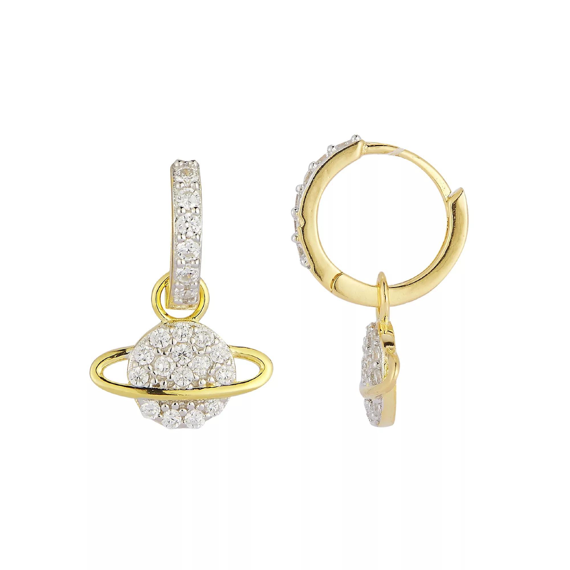 Sunkissed Sterling Cubic Zirconia Planet Hoop Drop Earrings, Women's, Gold Tone Product Image