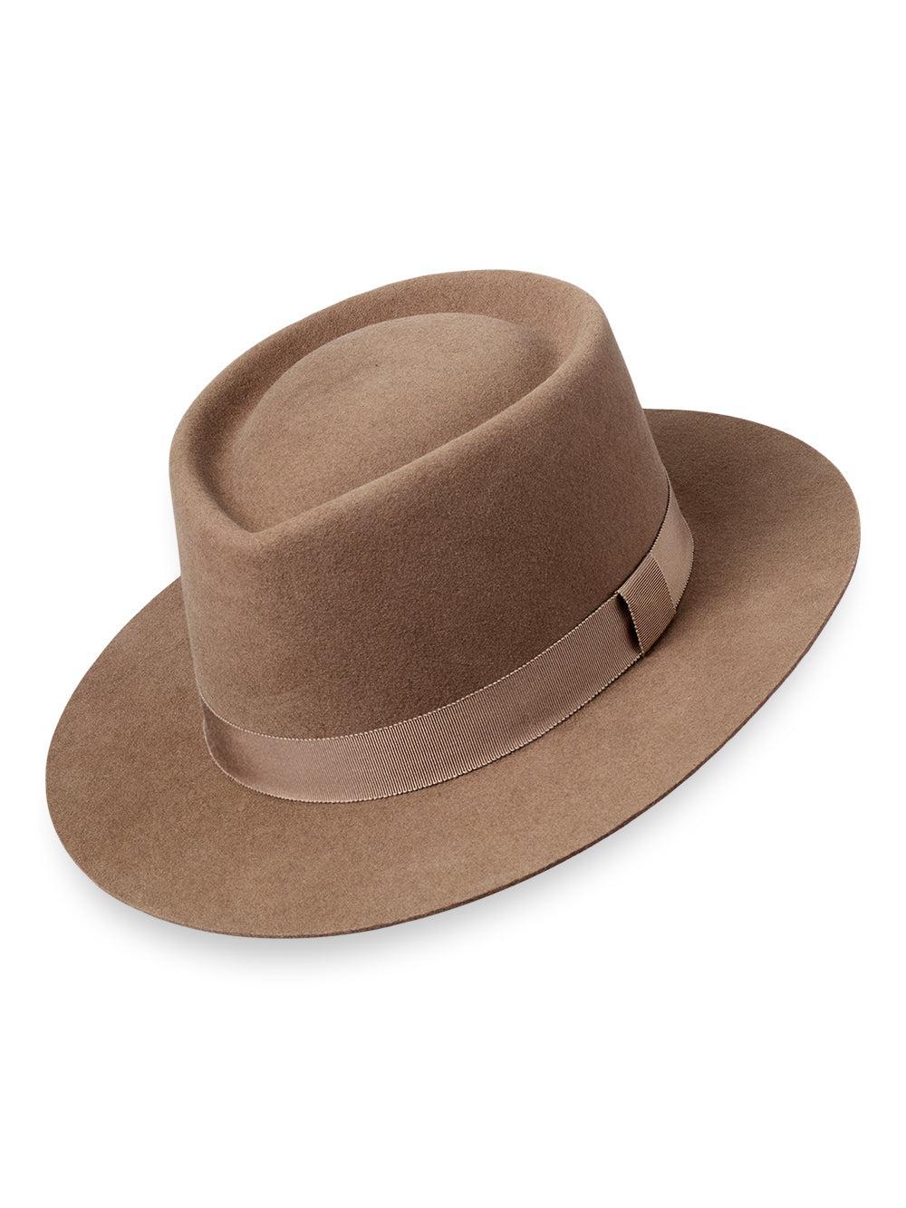 Wool Stiff Brim Fedora With Grosgrain Ribbon Band - Taupe Product Image