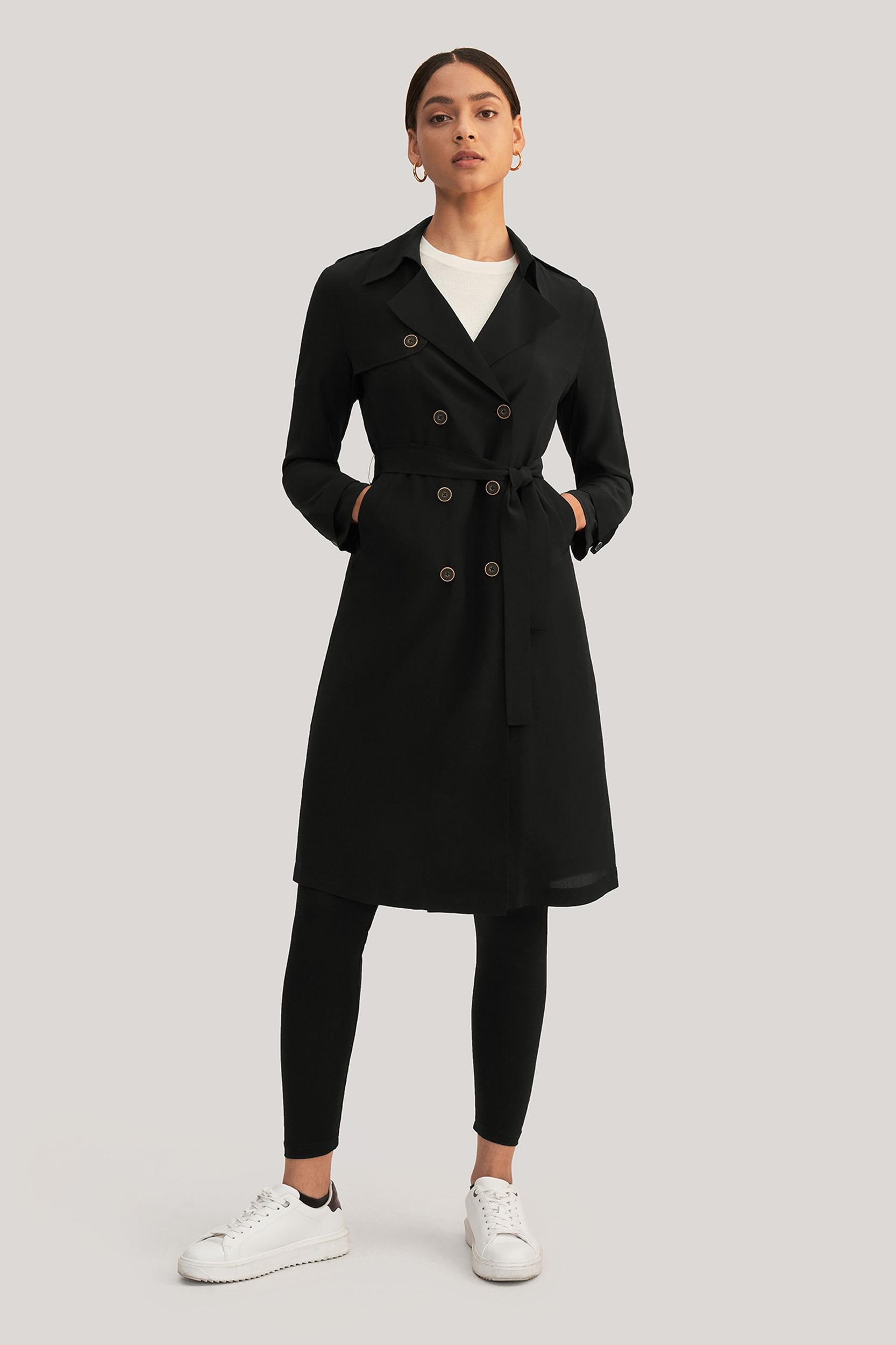 Classic Double-Breasted Silk Trench Coat Product Image