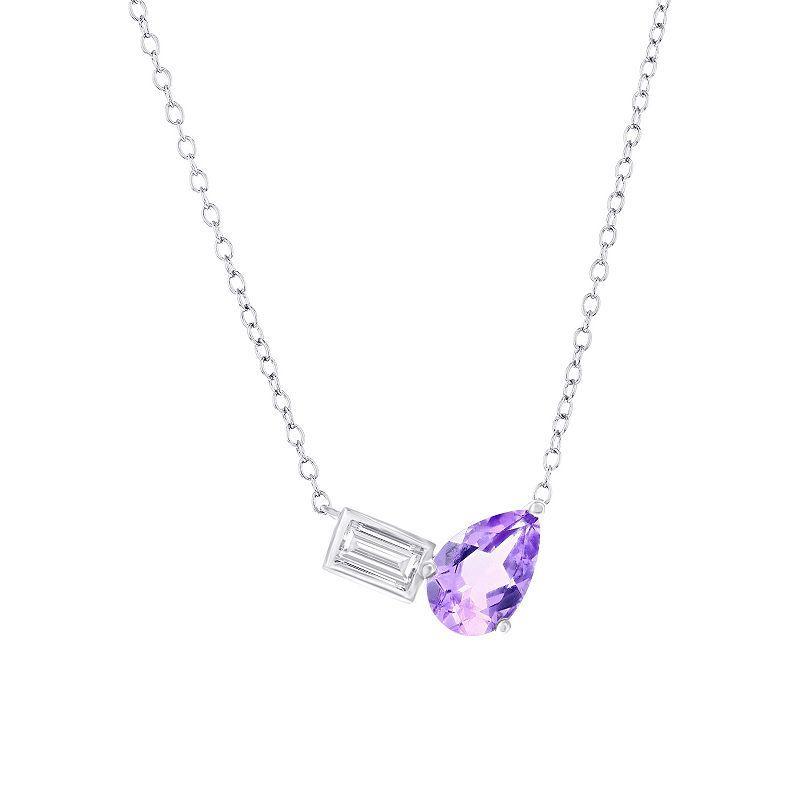 Argento Bella Sterling Silver Pear Shaped Gemstone & Emerald-Cut White Topaz Necklace, Womens Purple Product Image