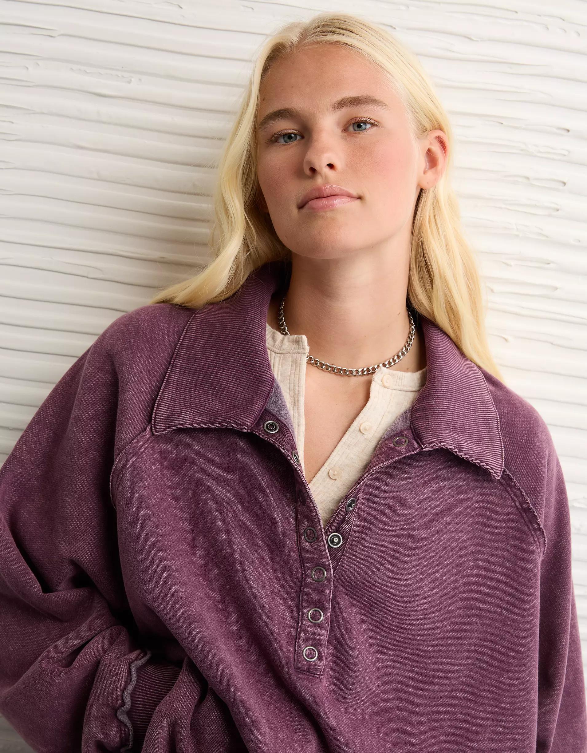 AE Big Hug Henley Sweatshirt Product Image