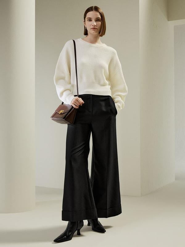 Round Neck Drop-Shoulder Merino Wool Sweater Product Image