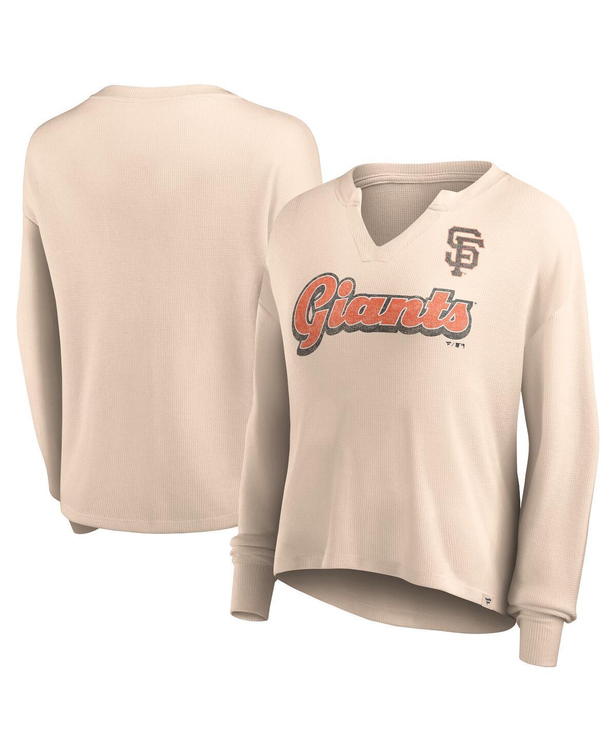 Womens Fanatics Branded Cream San Francisco Giants Go For It Waffle Knit Long Sleeve Notch Neck T-Shirt Product Image