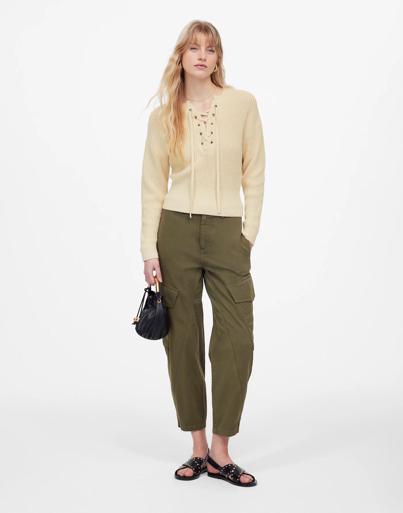 Ribbed Lace-Up Sweater Product Image