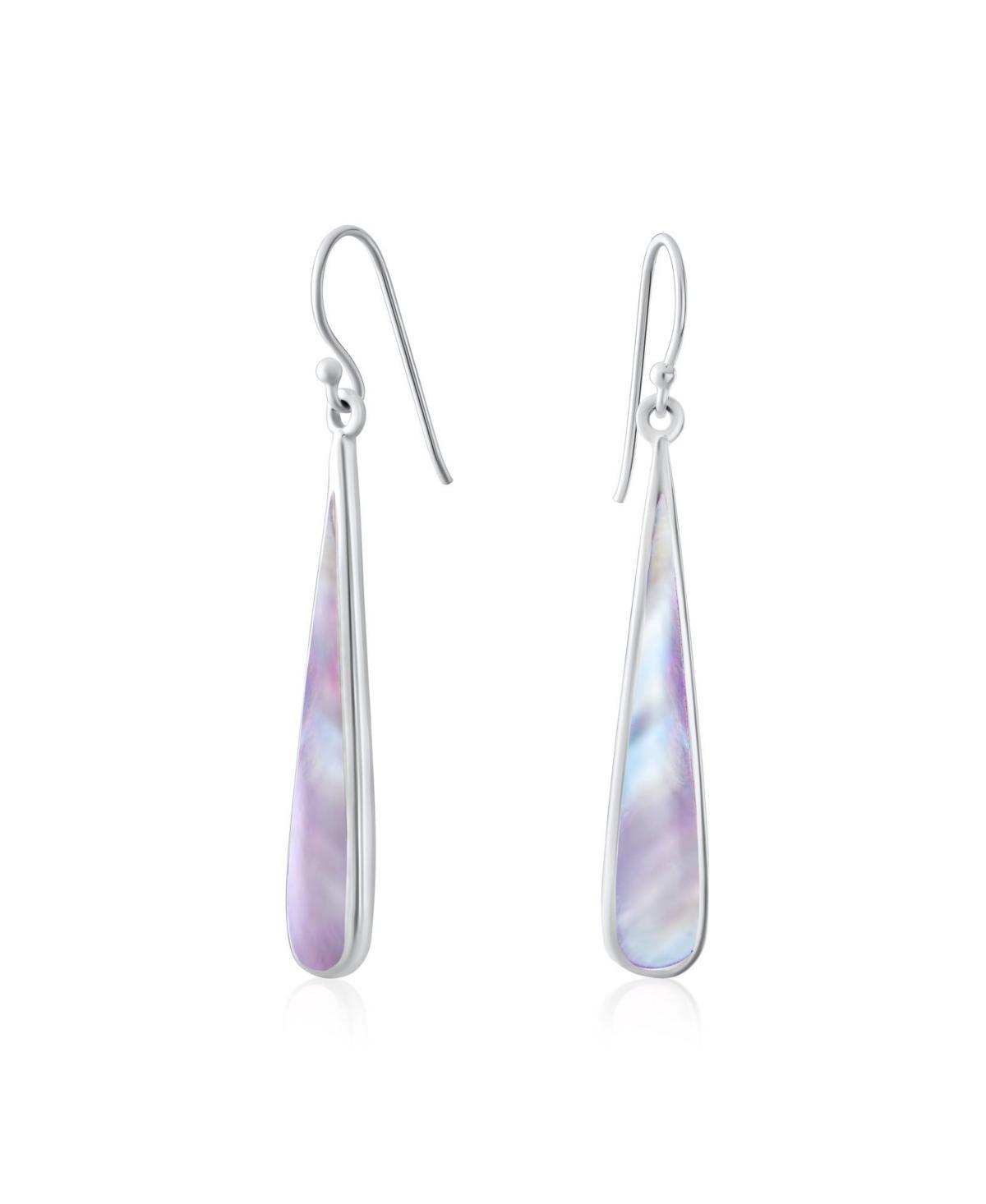 Bling Jewelry Simplistic Large Iridescent Rainbow Pink Mother of Pearl Shell Flat Teardrop Shaped Dangle Earrings For Women Sterling Silver Fish Hook Product Image