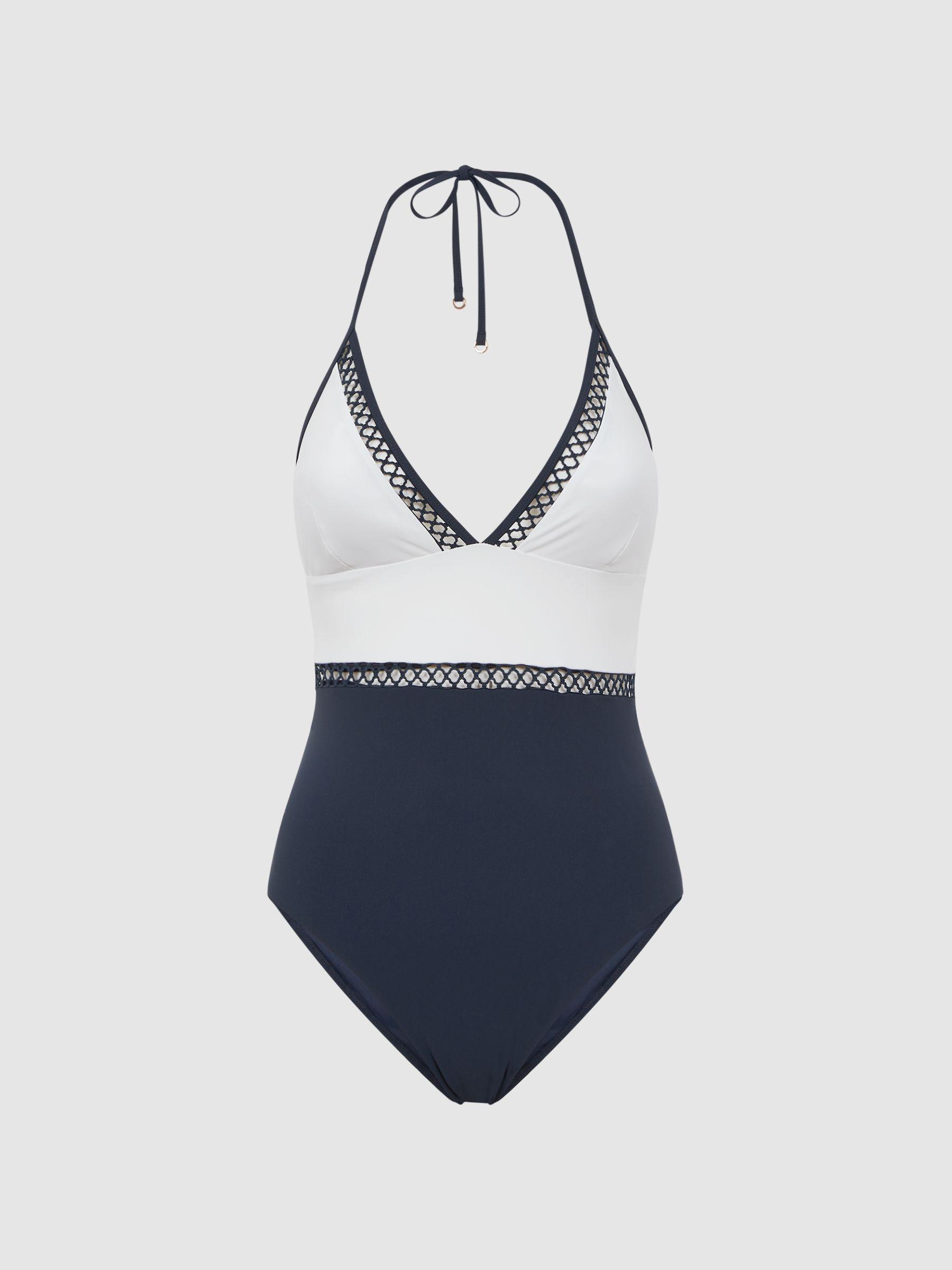 Colourblock Halter Swimsuit in Navy Product Image