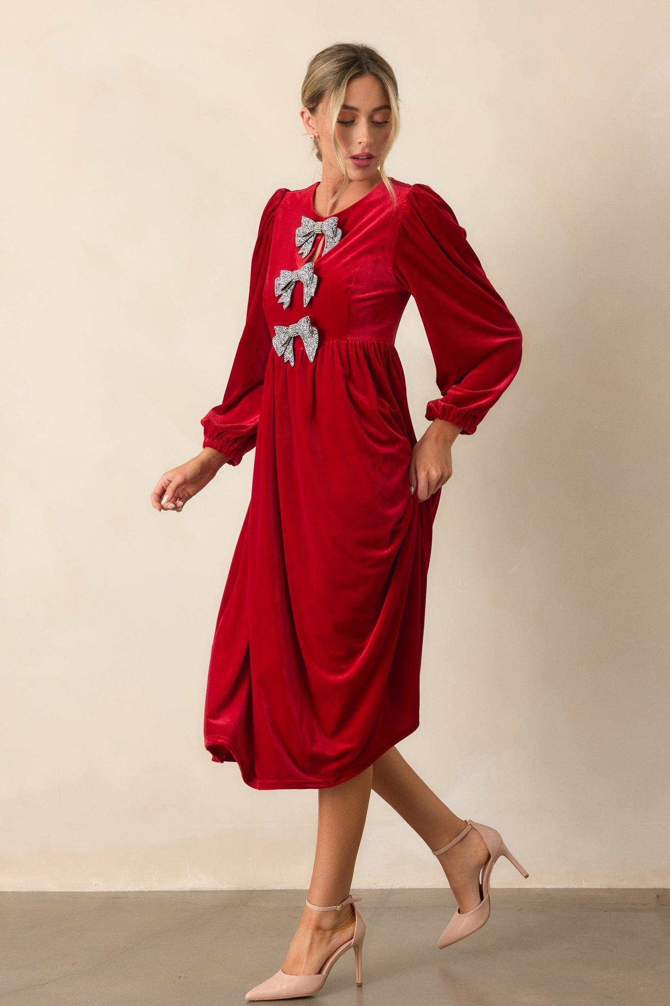 Moments To Treasure Red Velvet Midi Dress Product Image