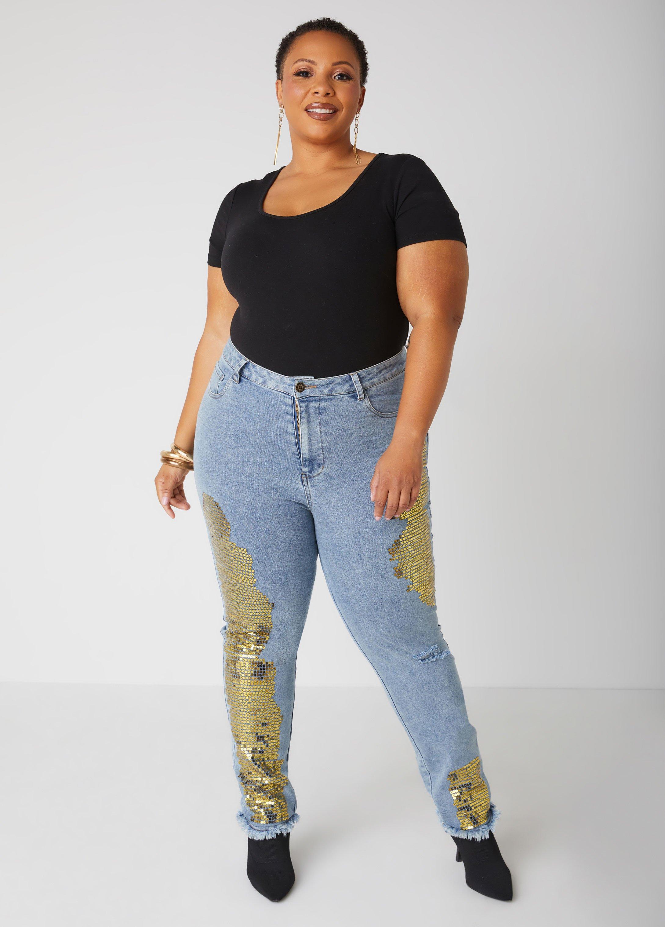 Cuffed Sequined Skinny Jeans Product Image