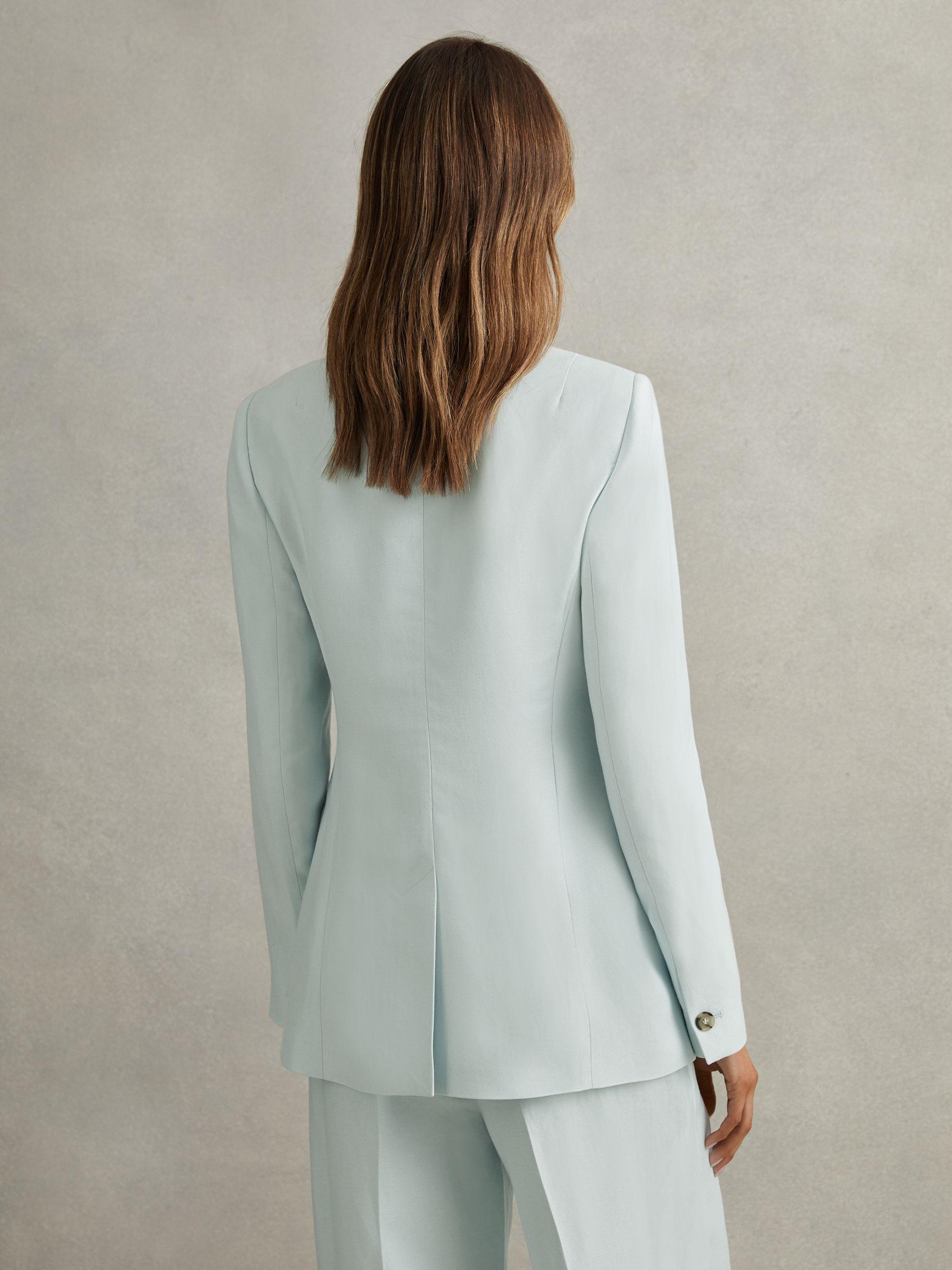 Viscose-Linen Double Breasted Suit Blazer in Blue Product Image