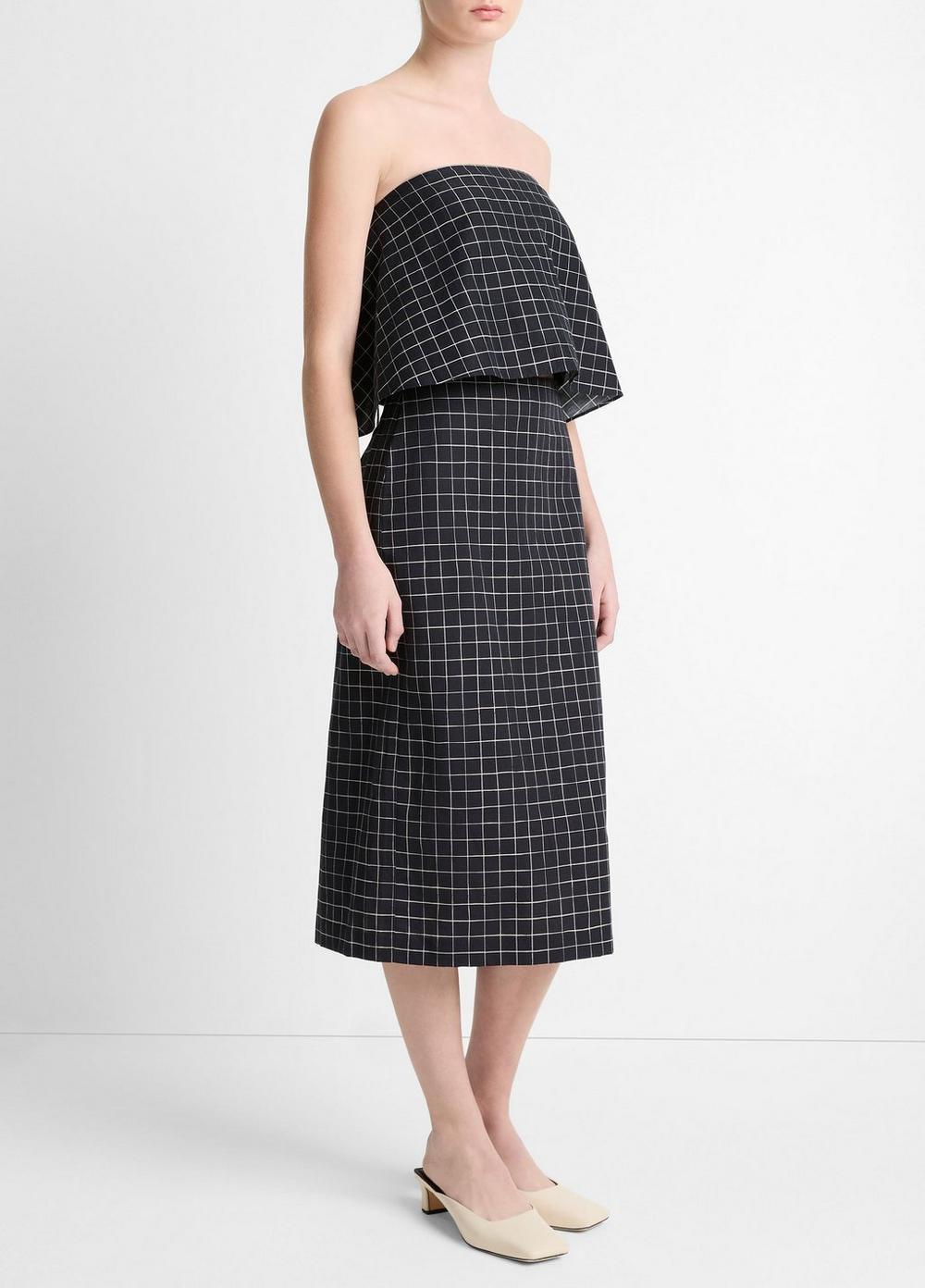 Womens Trellis Plaid Cotton-Blend Pencil Skirt, Black/cream, Size 16 Vince Product Image