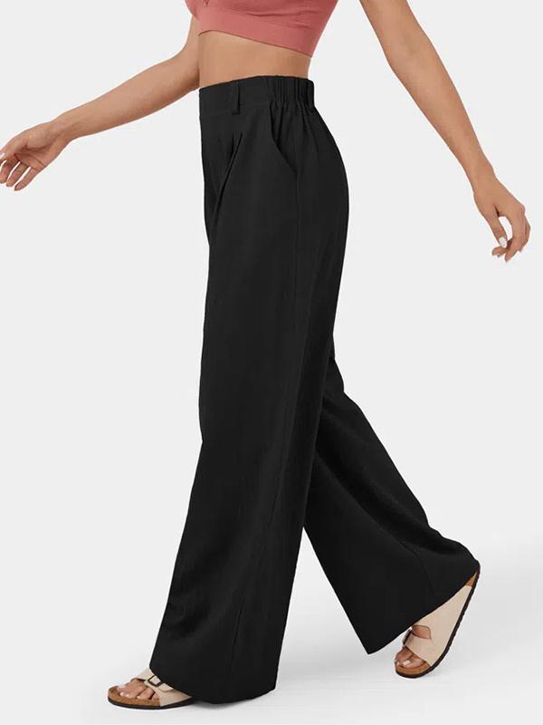 Loose Wide Leg Pleated Solid Color Split-Joint Pants Trousers Product Image