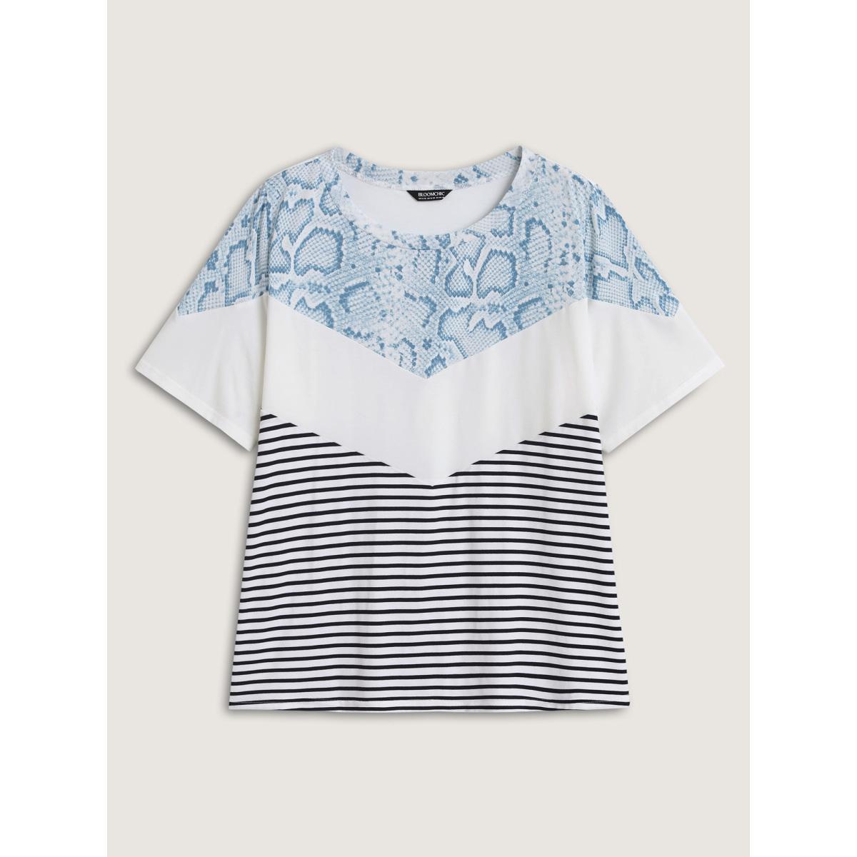 Plus Size Animal Print Waffle Grid T-Shirt Multicolor Women Contrast Round Neck Everyday-Casual T-shirts BloomChic 22-24/3X Product Image