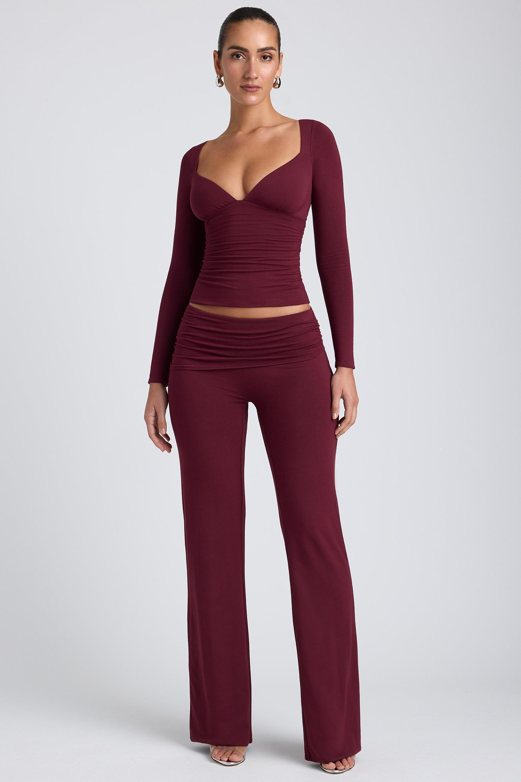 Modal Mid-Rise Straight-Leg Trousers in Plum Product Image