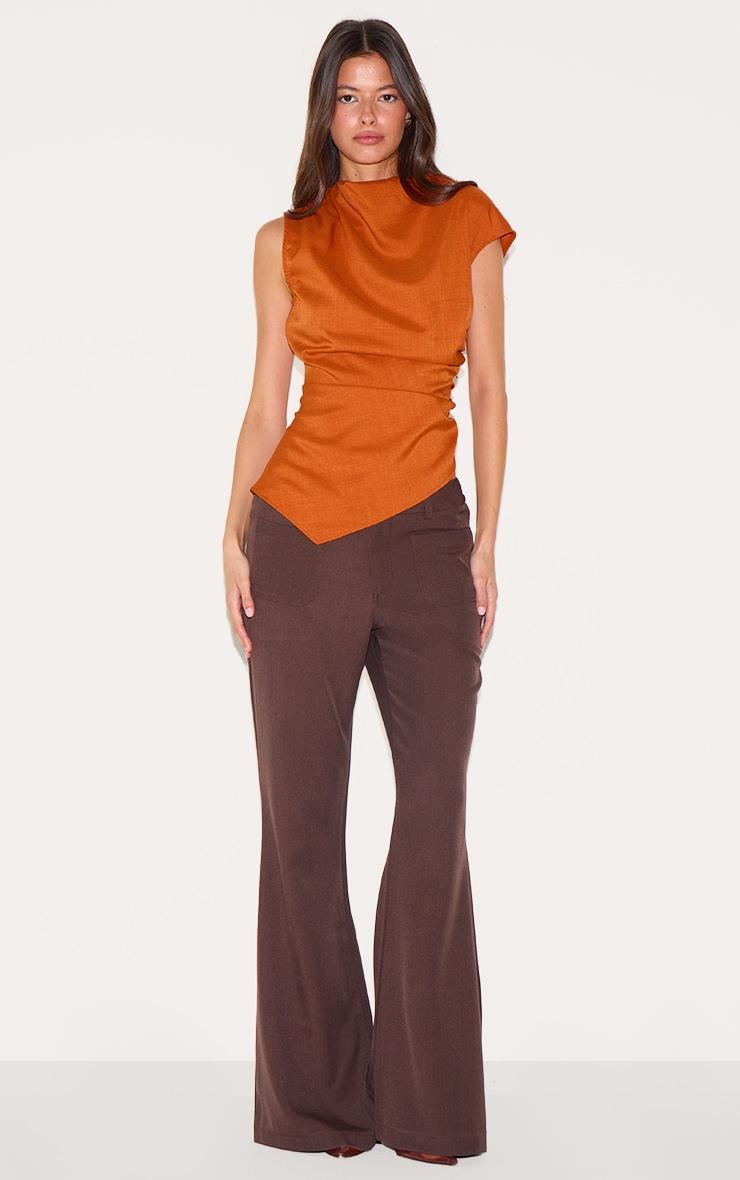  Rust Woven Ruched Asymmetric Long Top Product Image