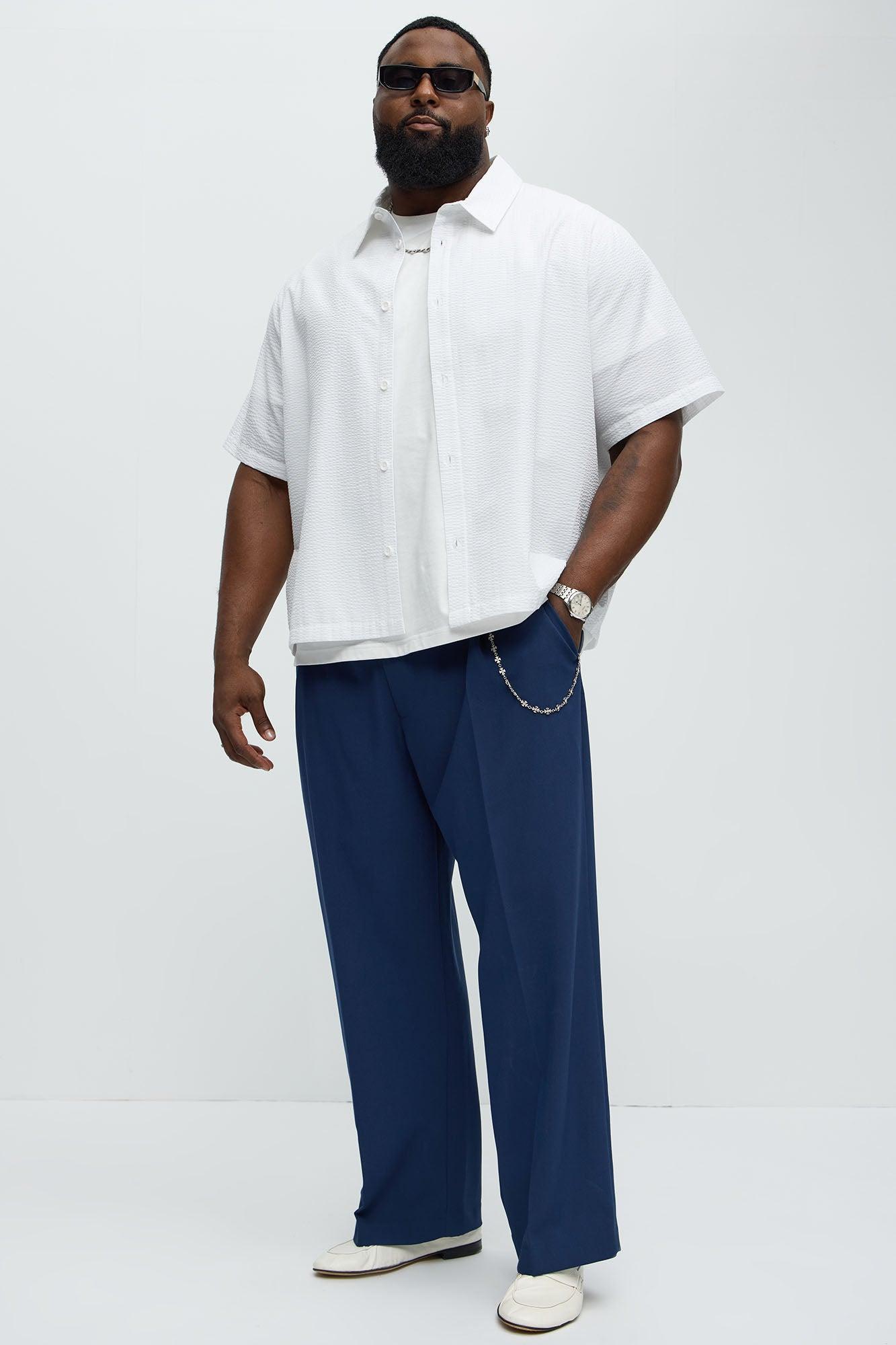 Seersucker Short Sleeve Button Up Shirt - White Product Image