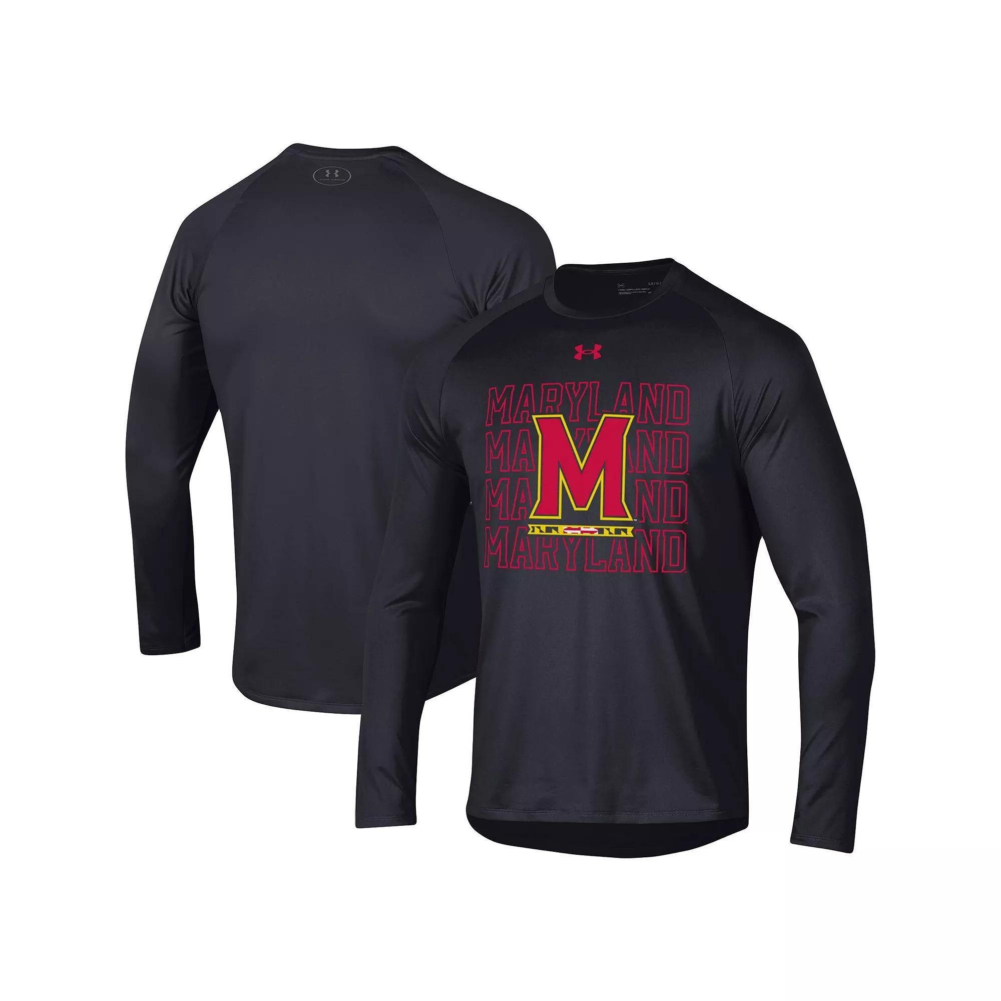 Men's Under Armour Black Maryland Terrapins 2023 Sideline Tech Raglan Long Sleeve T-Shirt, Size: 2XL Product Image