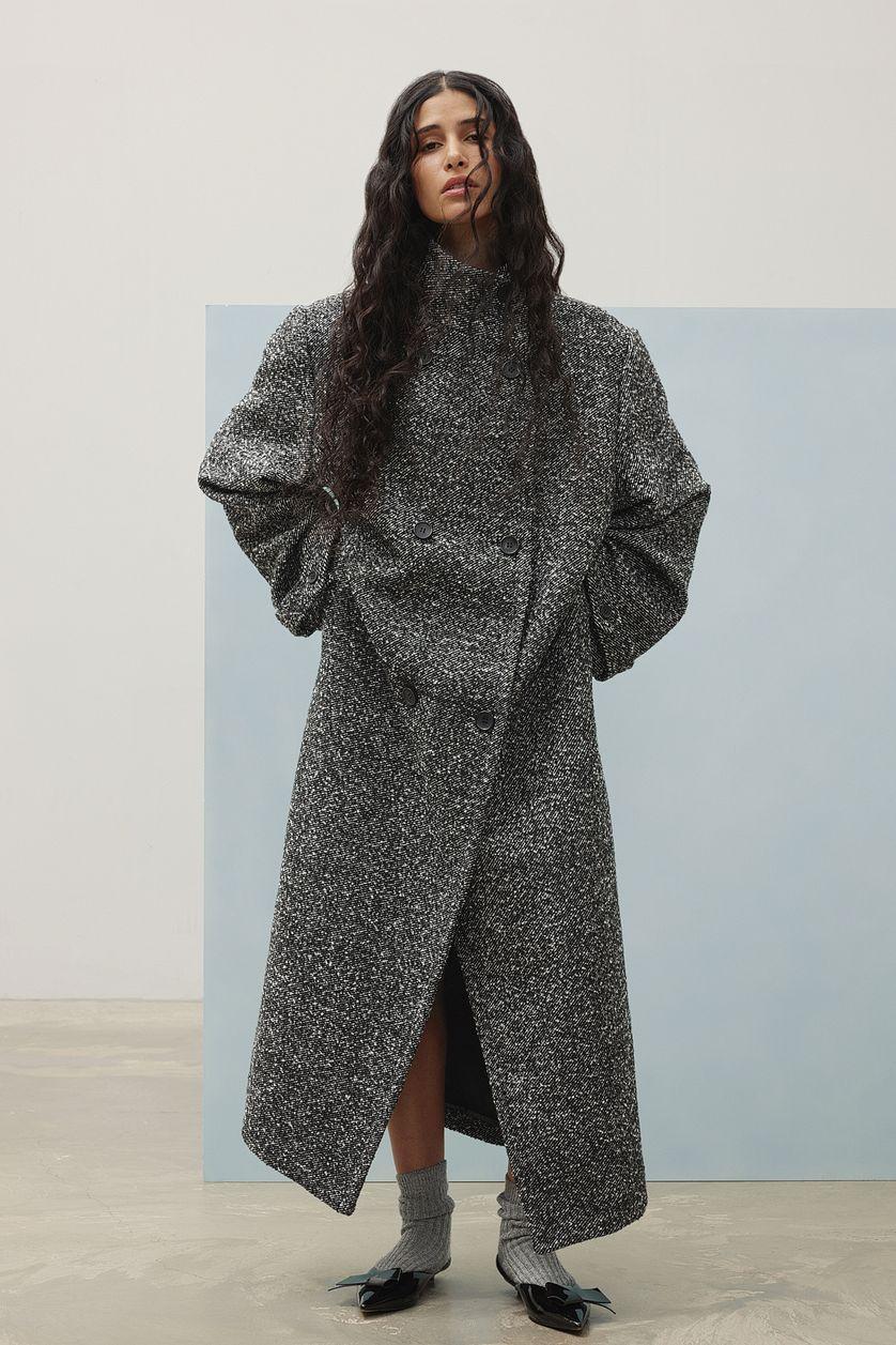 High Neck Herringbone Coat Product Image
