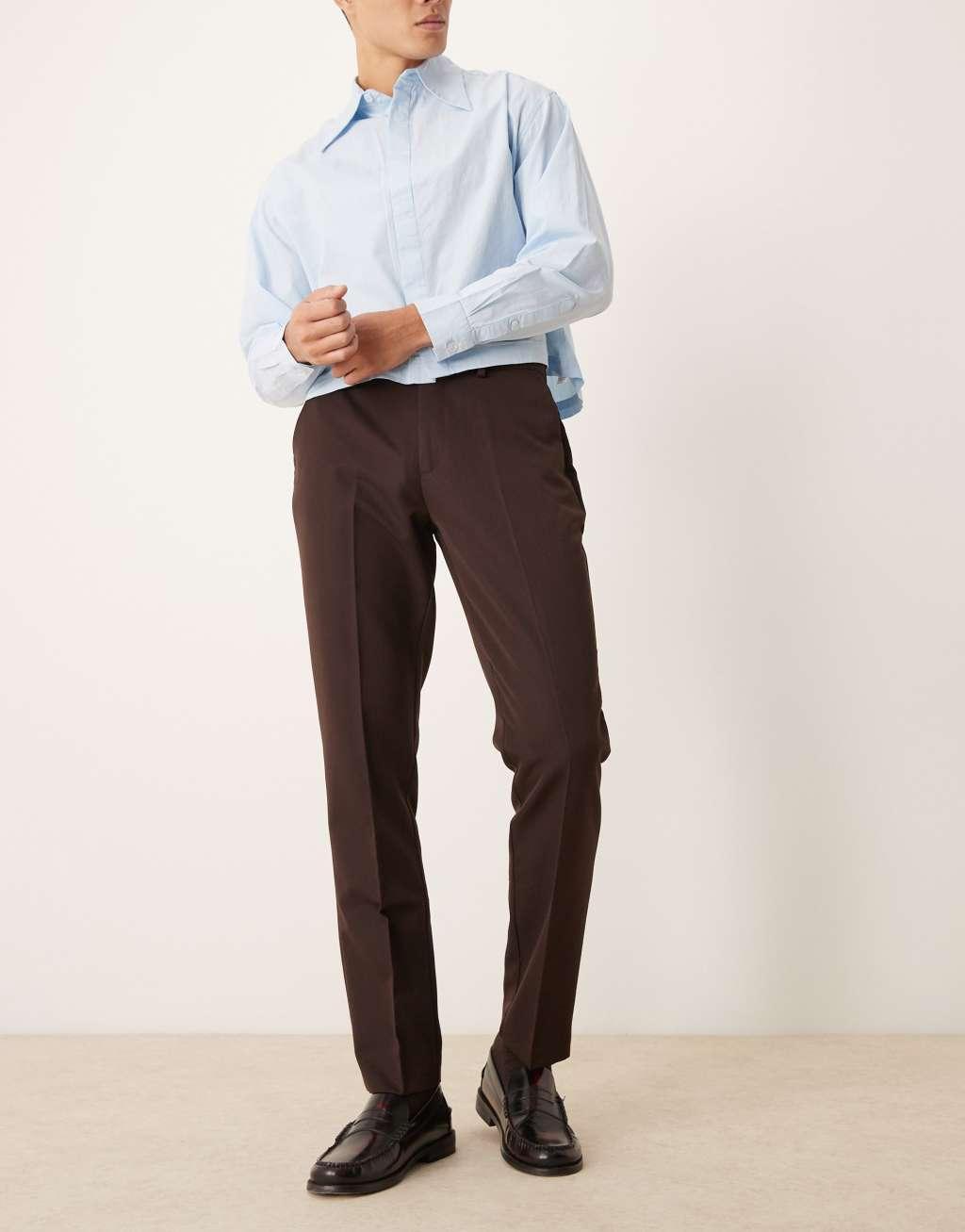 ASOS DESIGN smart slim fit pants in brown Product Image