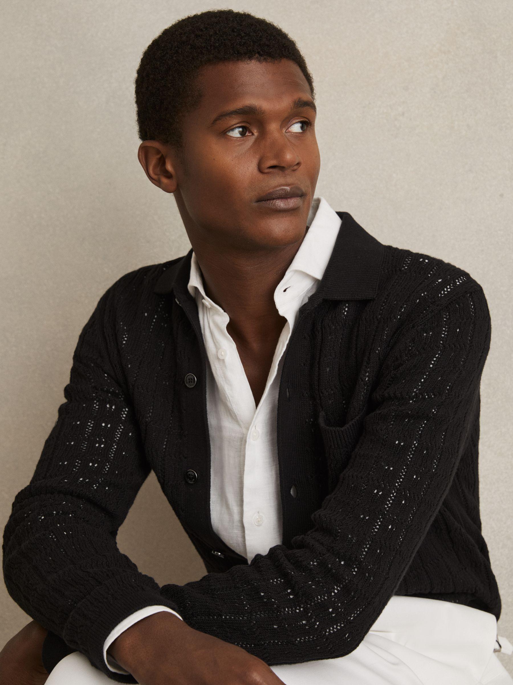 Cotton-Blend Textured Knit Shirt in Black Product Image